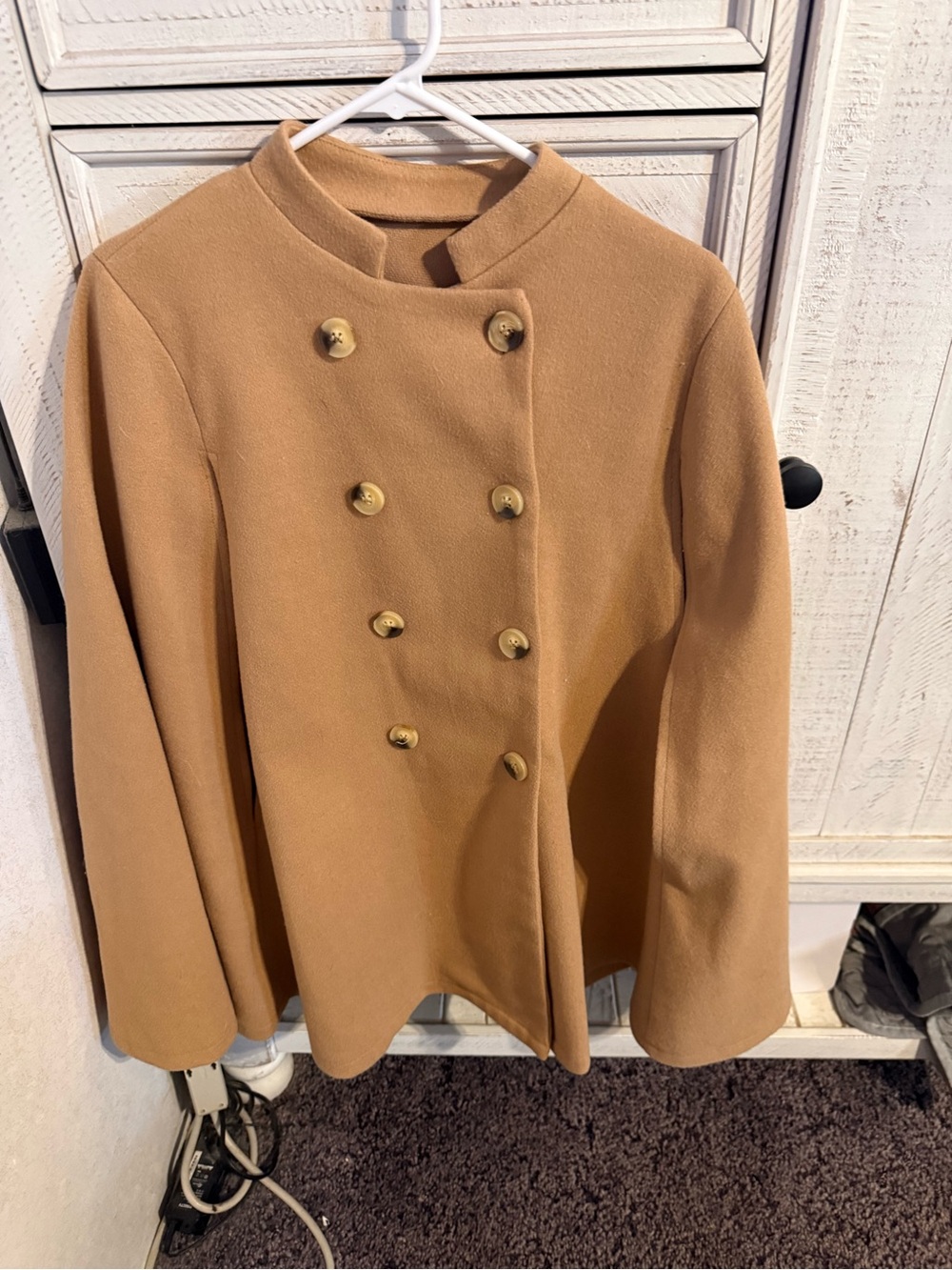 SHEIN Camel Double-Breasted Military-Style Coat